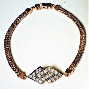 Vintage Russian Soviet USSR 14K 585 Rose Pink White Gold Wheat Bracelet 13.9 g.